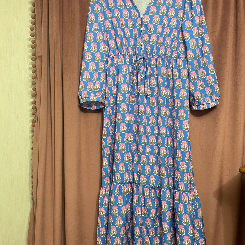 A Classy Chic Boutique Blue and Pink Floral Long Sleeve Maxi Dress